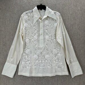 VTG Meek Philippines Barong Tagalog White Embroidered Lace Formal Shirt MED